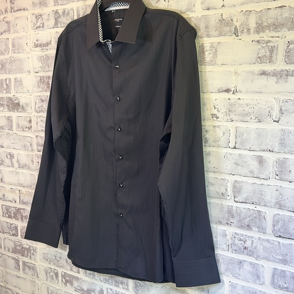 Rosso Milano Italy Men’s Dress Shirt Black L 16.5 L/S Reversible Cuff Button Up - Picture 2 of 10